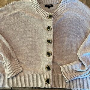 Quince Beige Button-Up Cropped Cardigan